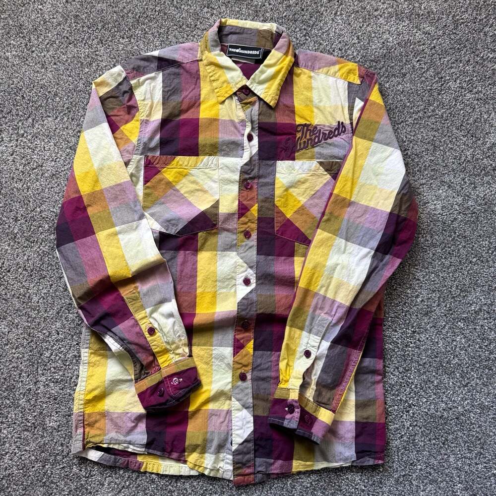 The Hundreds Multi-Color Plaid Button-Up Shirt Embroidered Logo Small